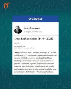 Leia mais sobre o artigo Corrida solidária do 15º –  O Globo/Ancelmo Gois